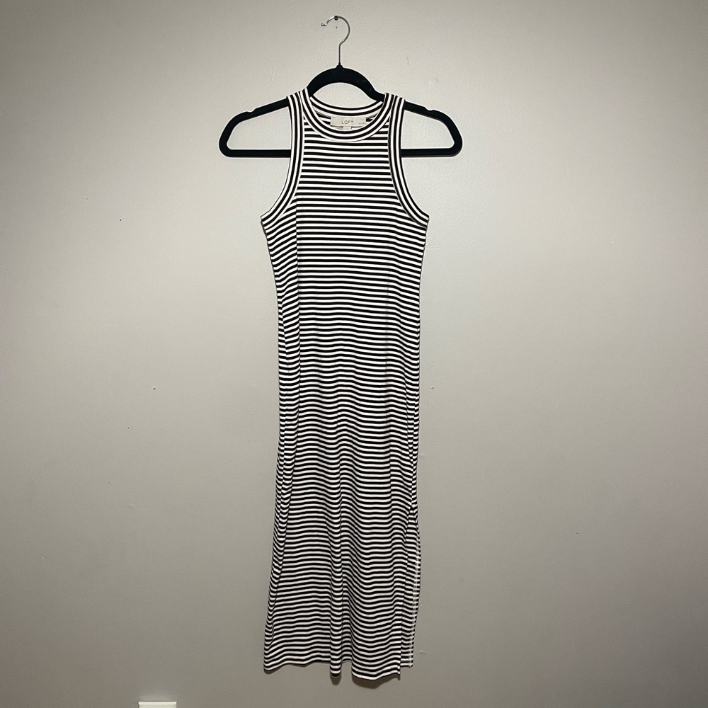 Loft Striped Racerback Maxi Dress with Side Slit